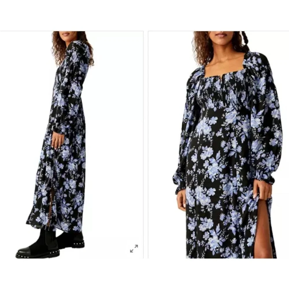 NEW Free People Jaymes Floral Print Square Neck Long Sleeves Midi Dress